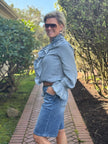 Amanda Denim Ruffled Button Down Top denim side
