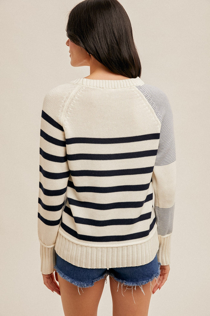 Color Block Stripe Mixed Raglan Sleeve Sweater Pullover back