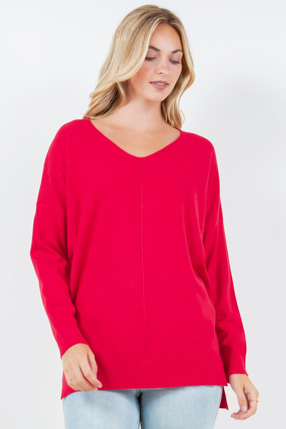  Christi Front Seam Sweater ~Bright Red