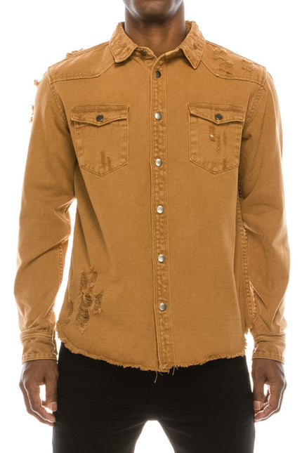 Todd Men's Ripped Denim Overshirt wheat