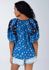 Floral Balloon Sleeve Tassel Tie Neck Blouse Navy/Coral back