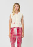 Gill vest ecru cotton, ecru/red-front