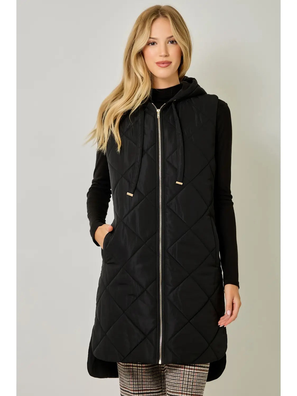 Yvonne Puffer  Quilted Long Hoodie Vest