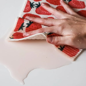 Papaya Reusable Paper Towel Strawberry in use
