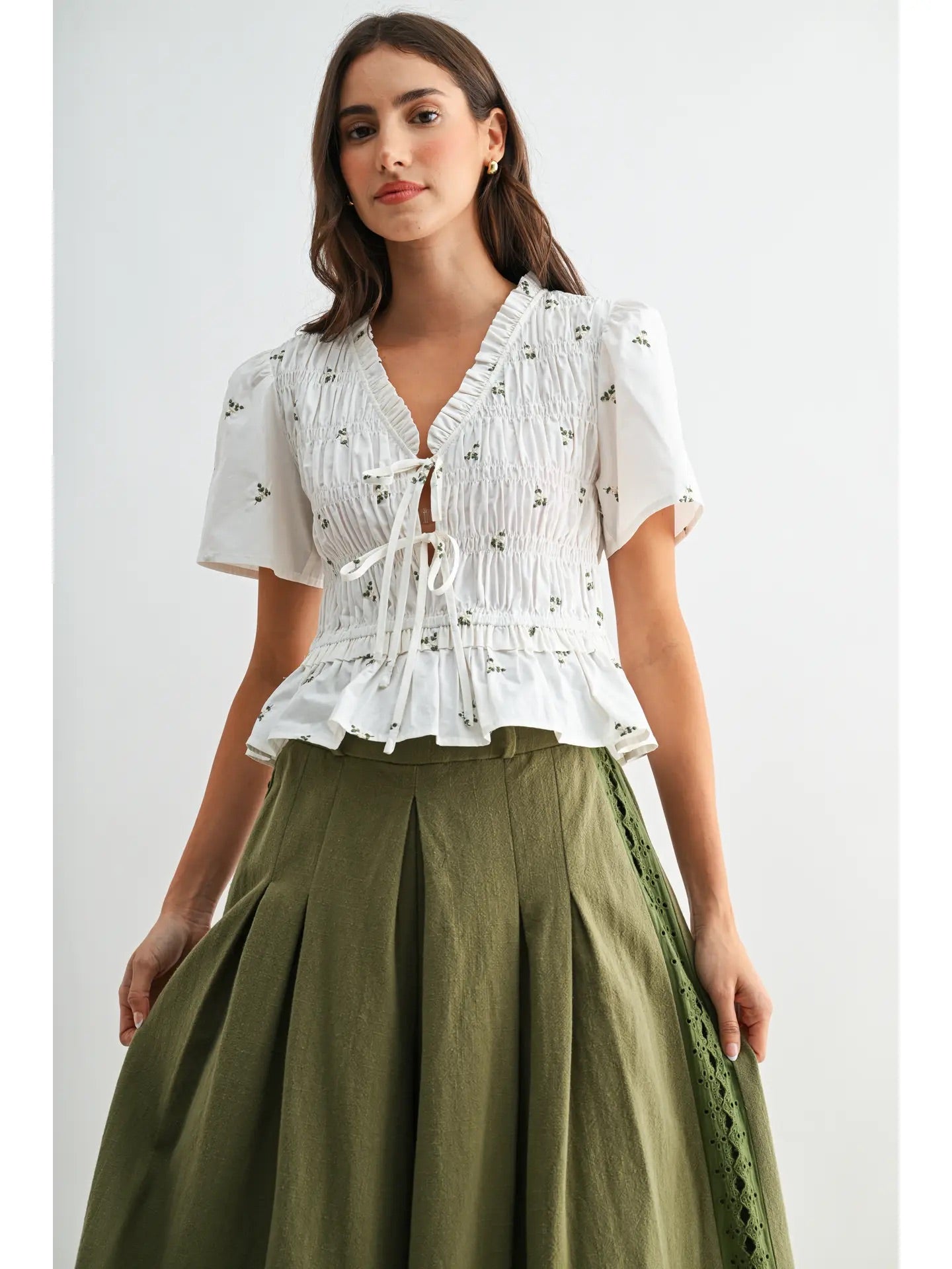 EMB Peplum Blouse W Pleates