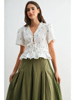 EMB Peplum Blouse W Pleates