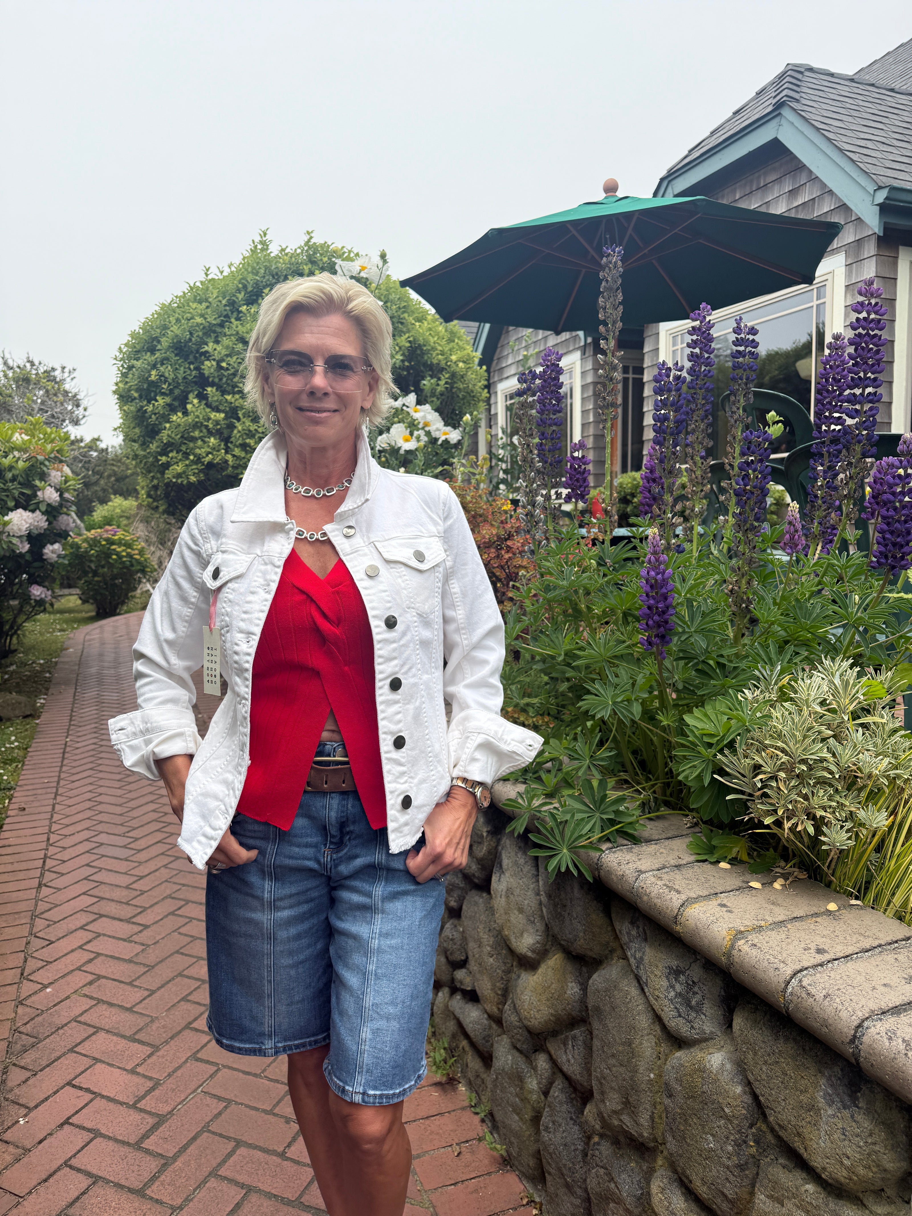 White Denim Beaded Flag Jacket
