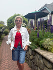 White Denim Beaded Flag Jacket