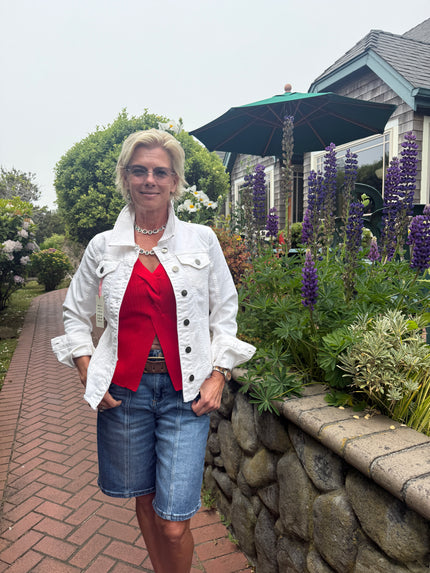White Denim Beaded Flag Jacket