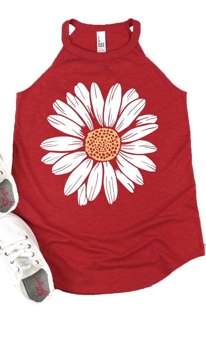 Daisy Flower Spring Floral Summer Bloom Tank Top red