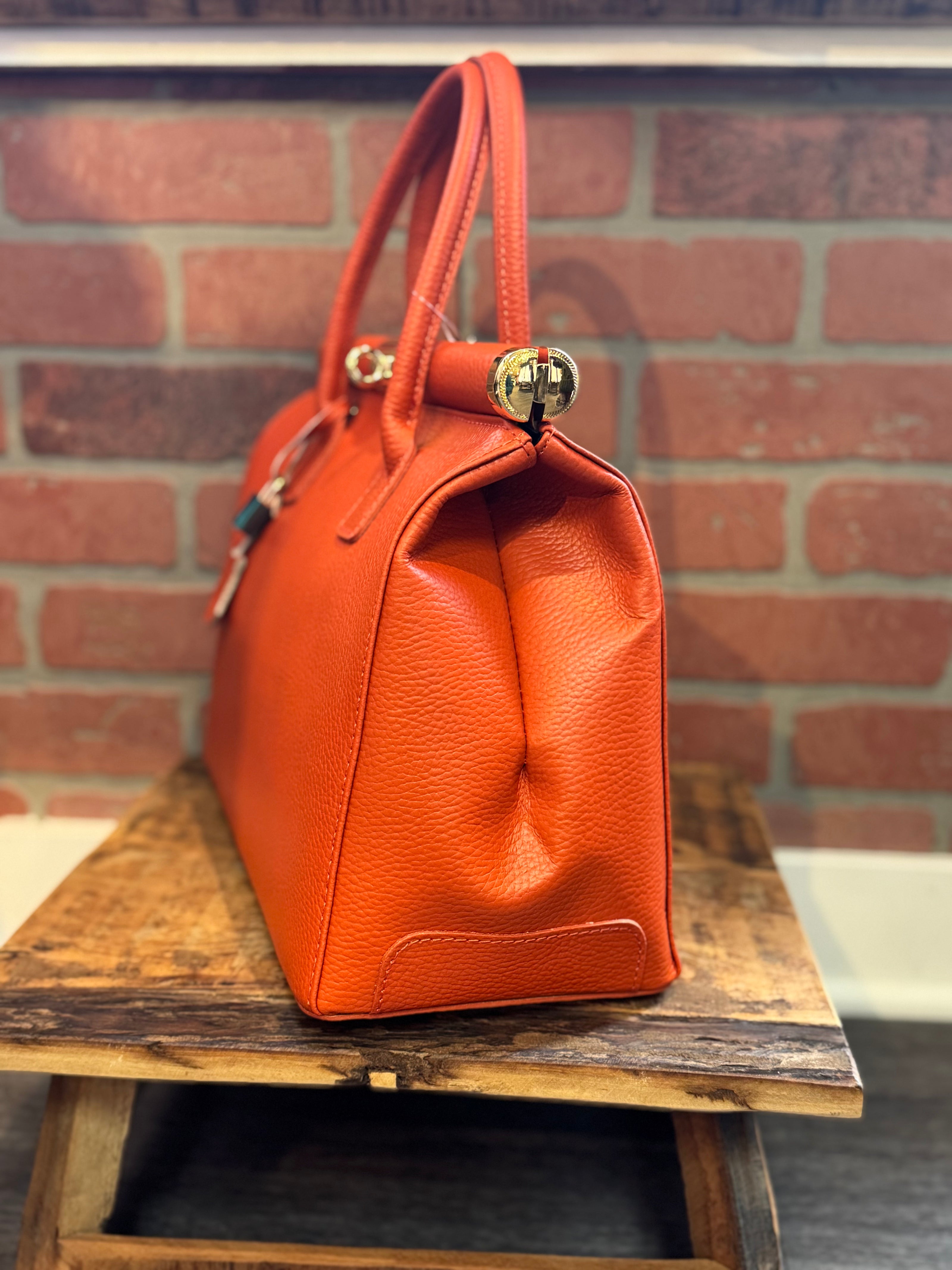 Handbag Women's Leather Handbag with Shoulder Strap | orange side