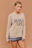 Round Neck Long Sleeve Lt Weight Sweater Beach Life