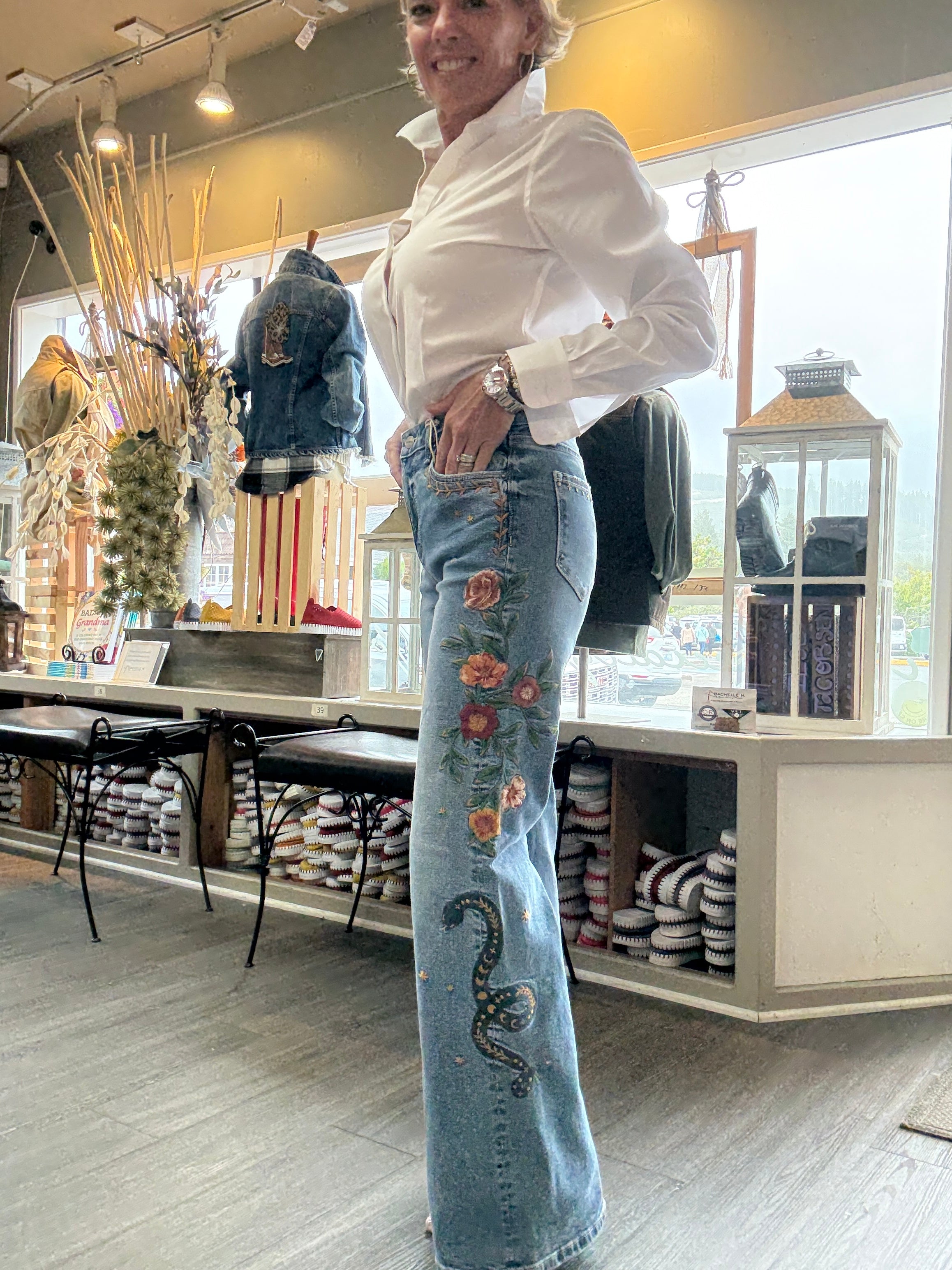 Driftwood Denim CHARLEE X HAZEL HALLUCINATION left leg