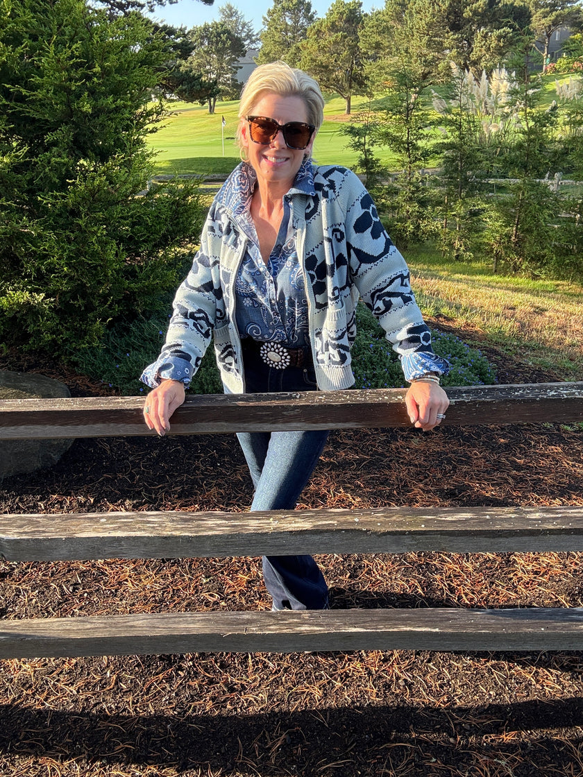 Fun Pattern Zip Cardigan