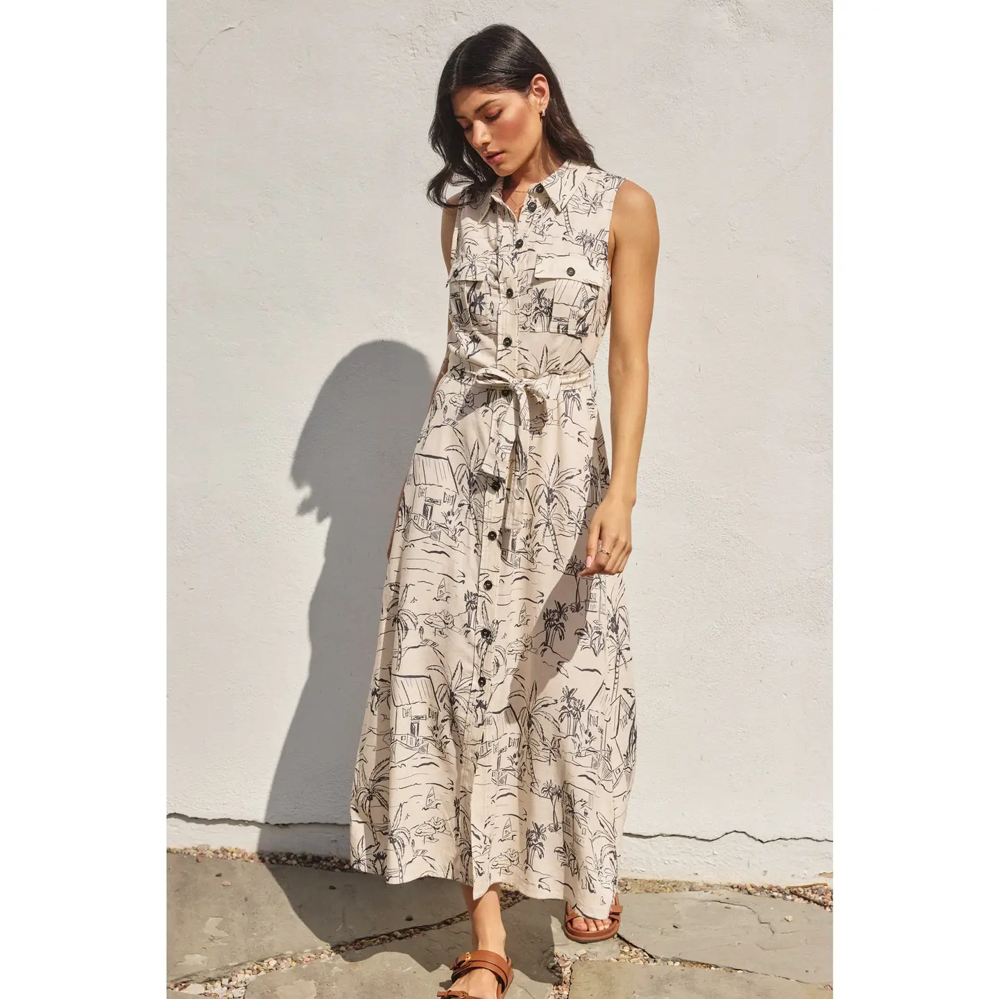 Sail Away with Me Sleeveless Shirt Dress oceanside front