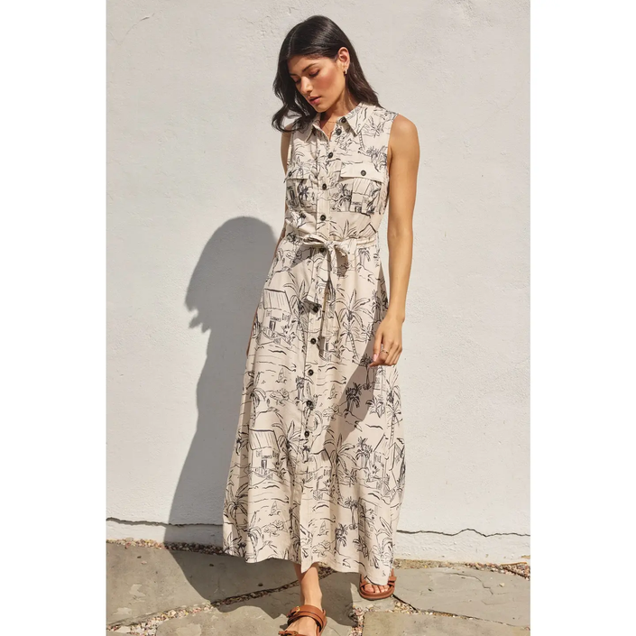 Sail Away with Me Sleeveless Shirt Dress oceanside front