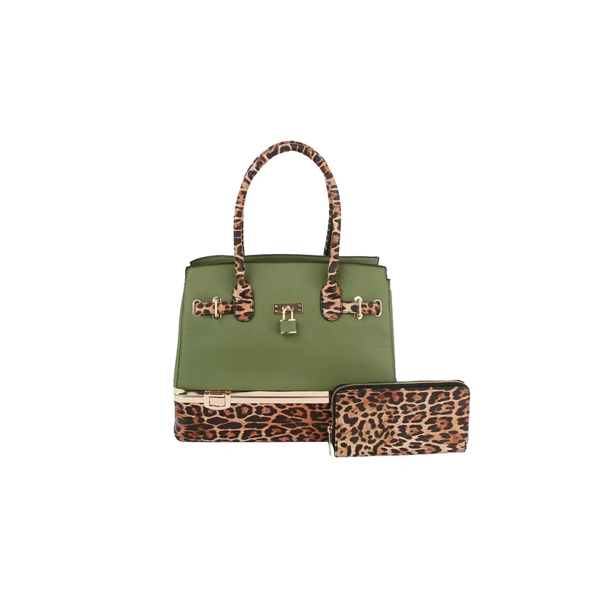 2 in 1 Cheetah Accent Handbag and Clutch olive