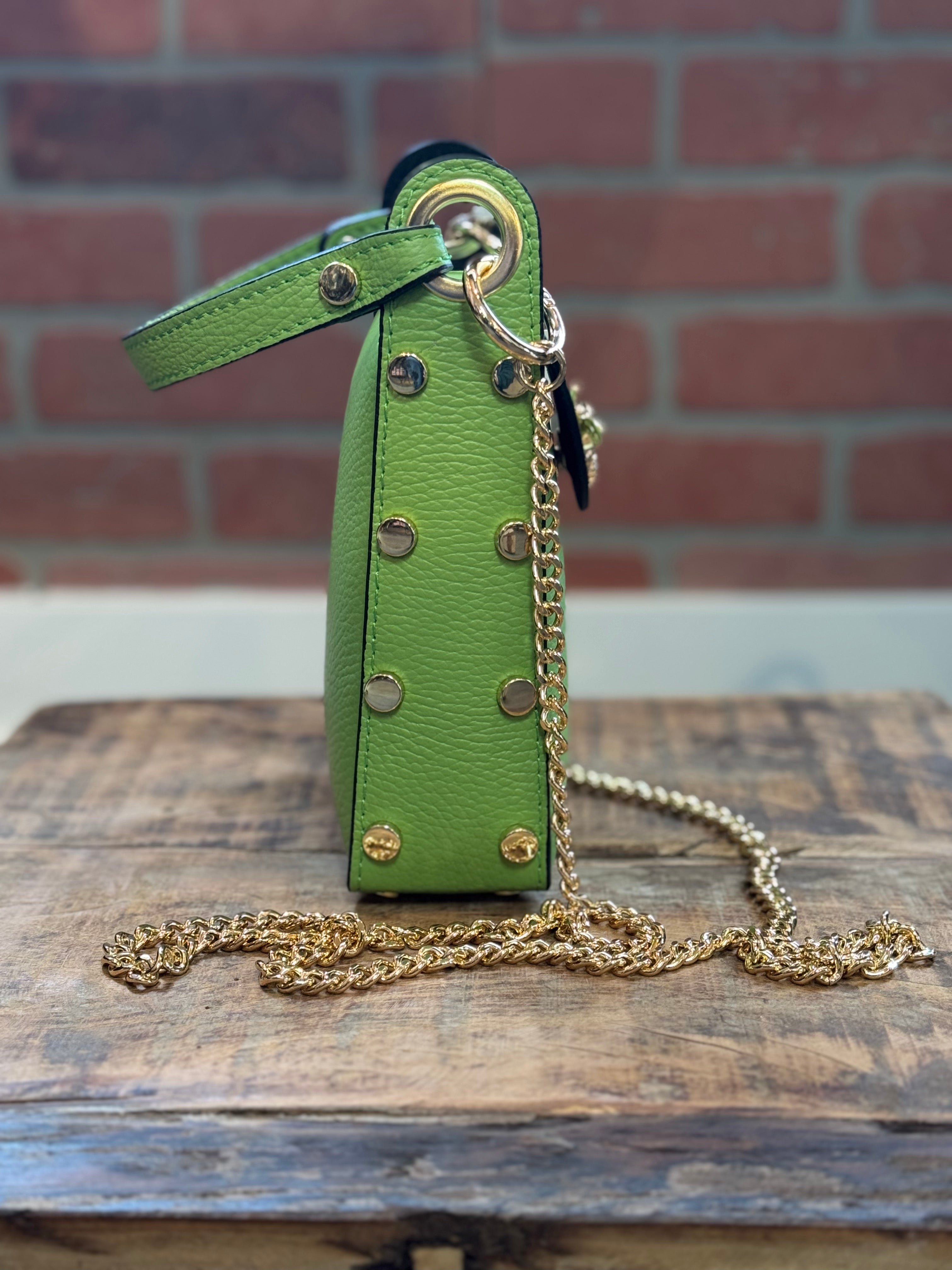 Mini Bag in Genuine Leather Dollar with Bee-Shaped Lock | Green side