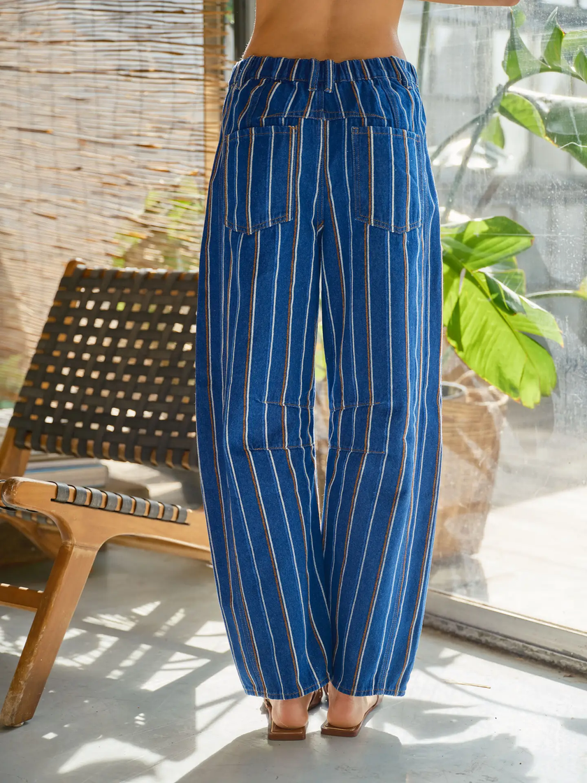 Alex Striped Denim Barrel Pants, denim brown-back