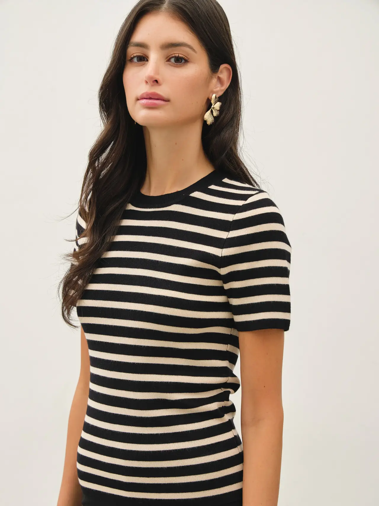 Sweet Striped Short Sleeved Sweater