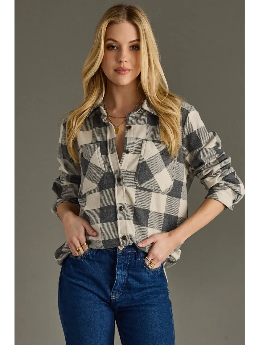 Grey & Cream Plaid Button Up