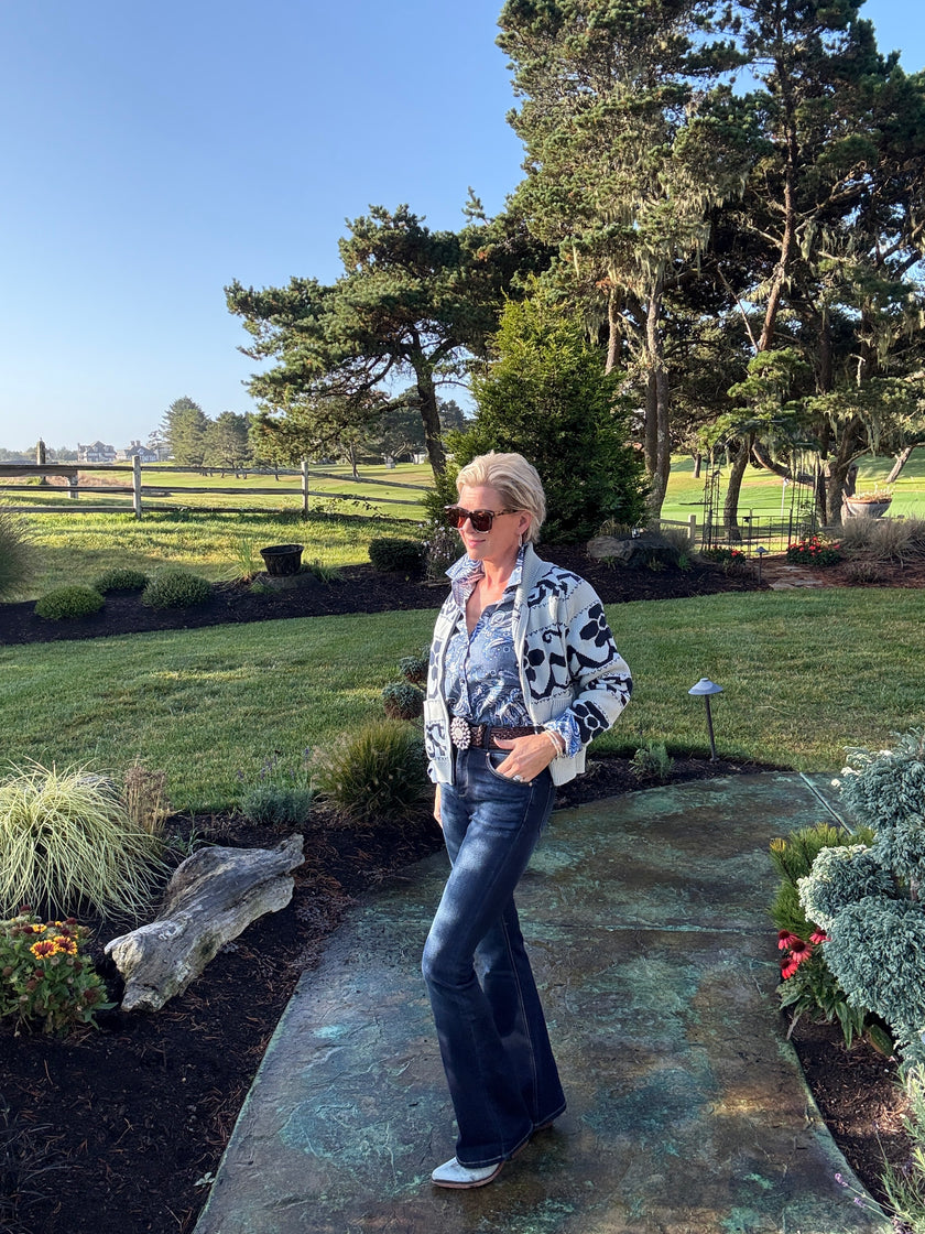 Fun Pattern Zip Cardigan side styled