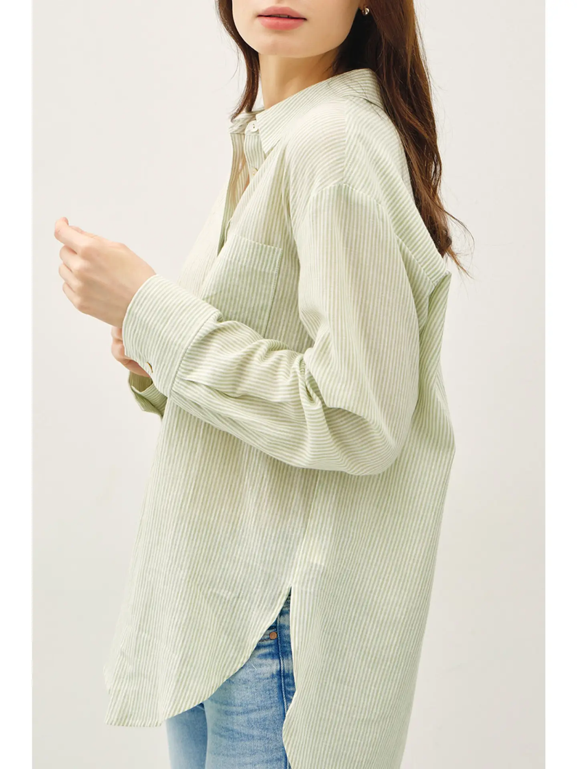 Kari Linen Pinstripe Button up green side