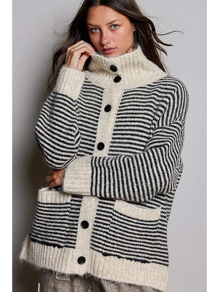 Gabor Button Collar Knit Cardigan, black/multi-front