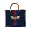 Queen Bee Vertical Design Tote With Bamboo Handle