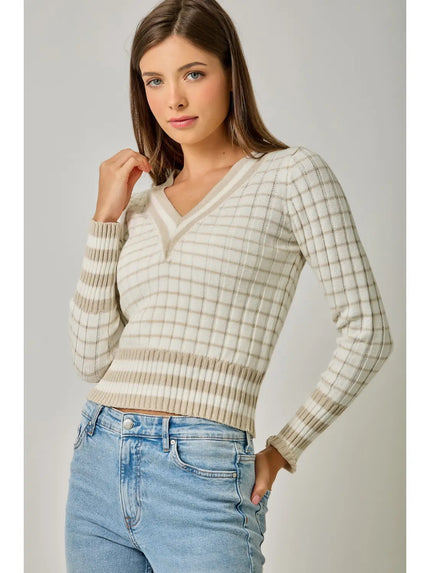 Allie's Stripped Knit Top, ivory-front