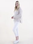Crewneck Sweater Ribbed Front Detail-Beige