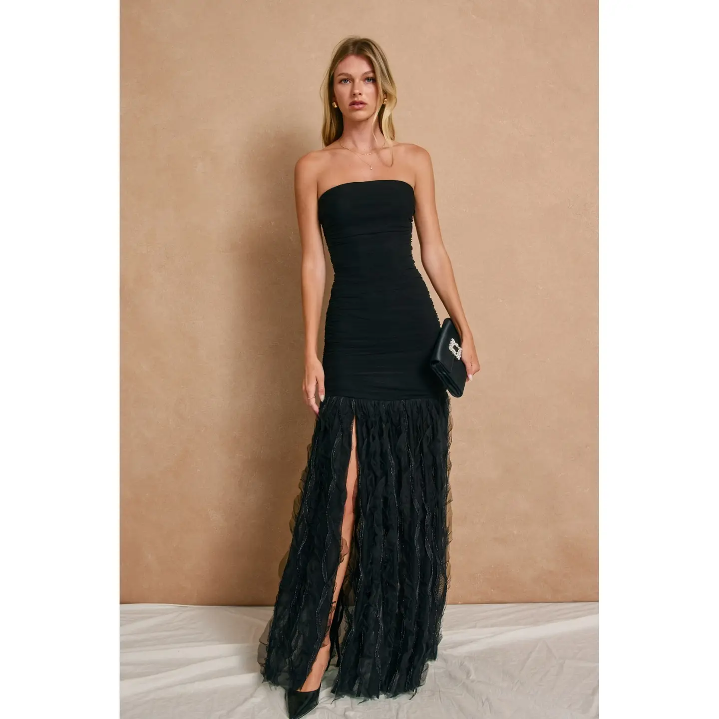 Eternal Ridges Ruched Metallic Mesh Dress