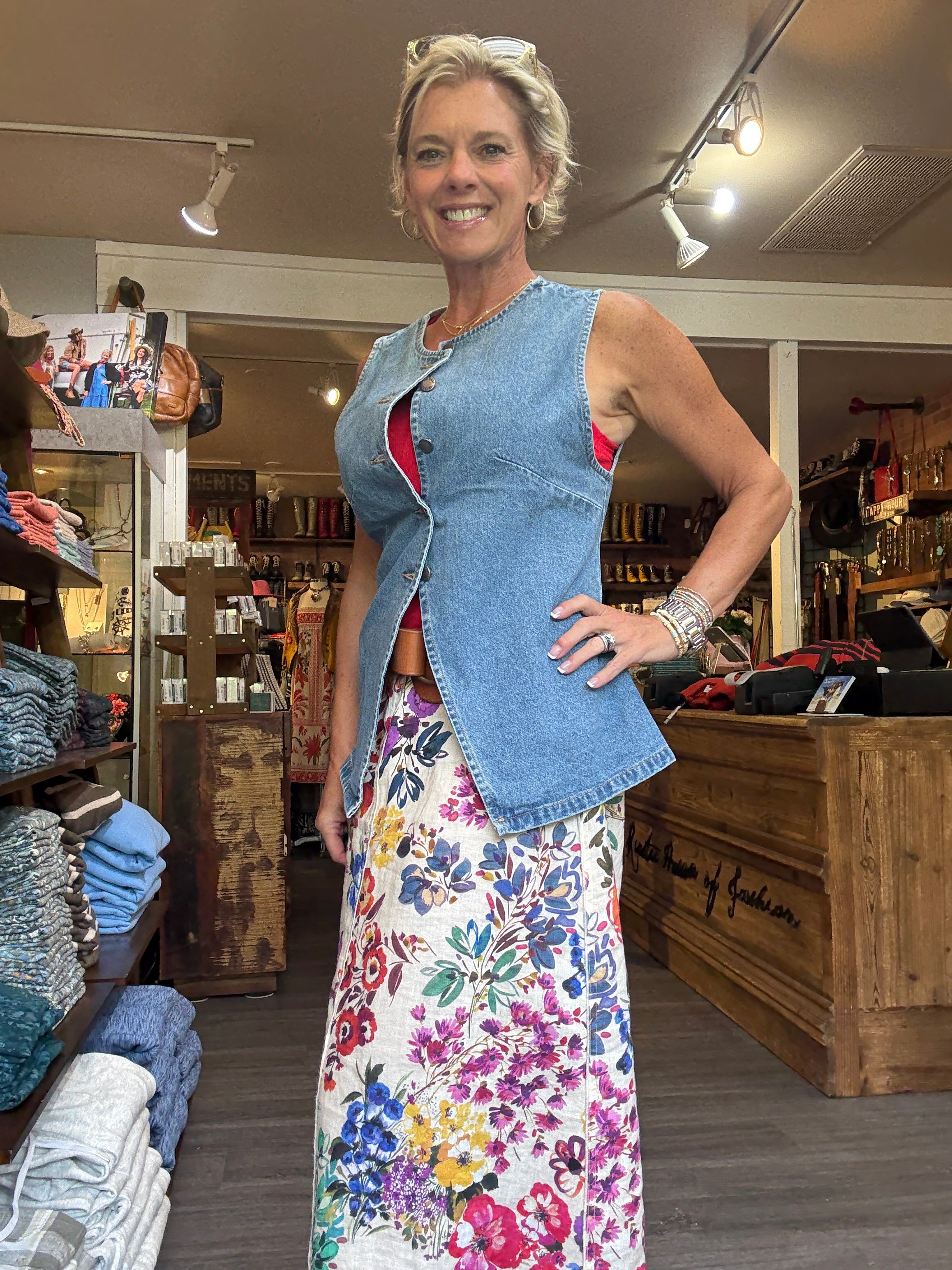 Mindy Round Neck Denim Vest side