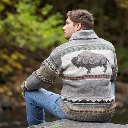 Yellowstone - men's wool knit sweater back of sweater, light natural 