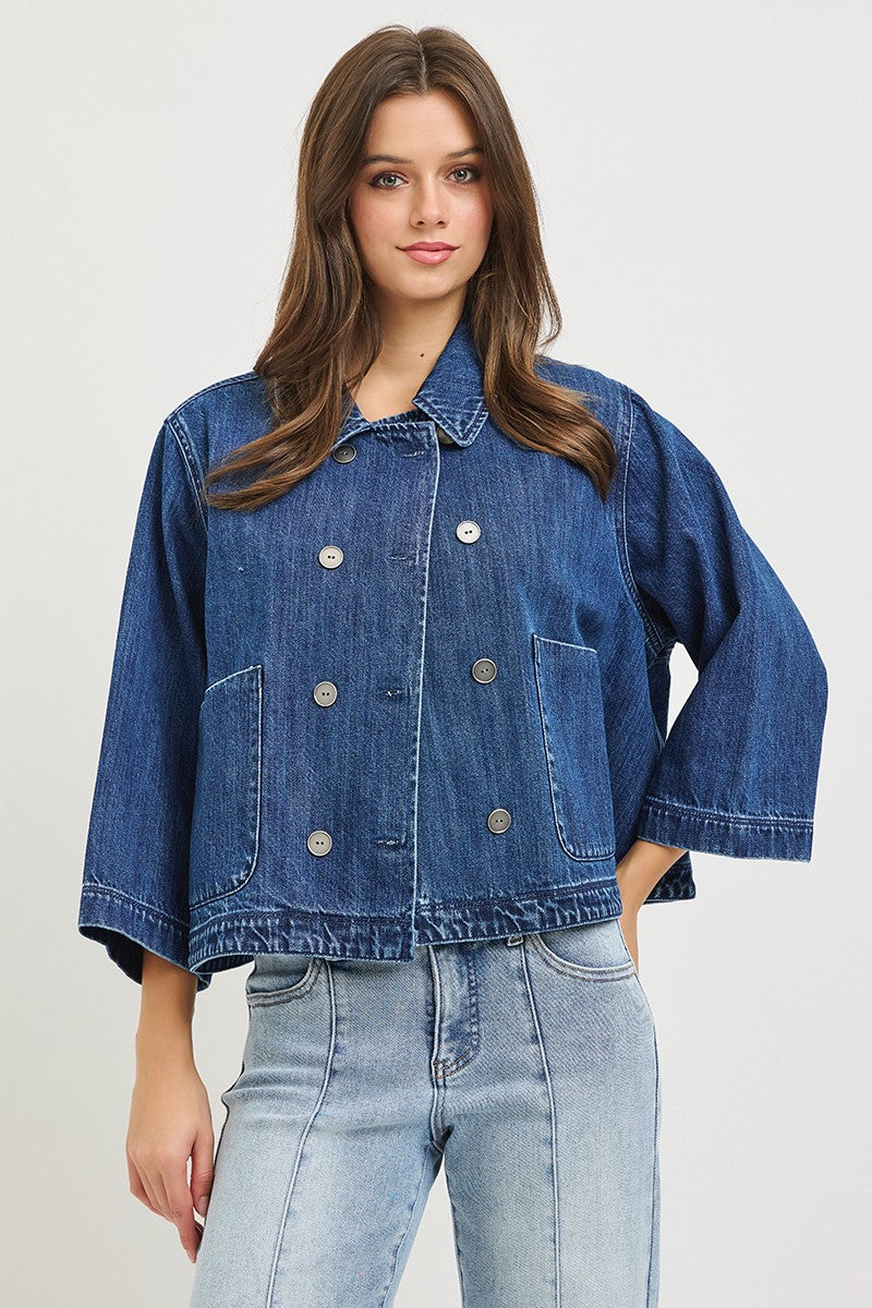 Flowy cropped jacket, dark-front