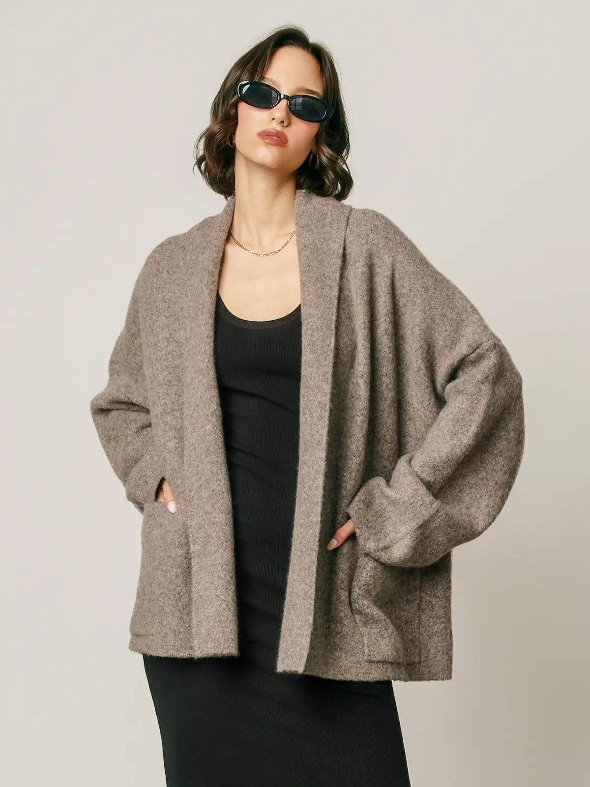 Relaxed Shawl Collar Open Front Cardigan
