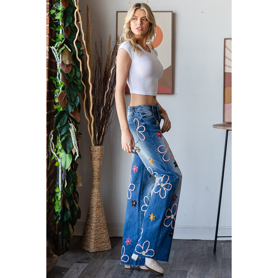Flower Power EMB Denim Pants