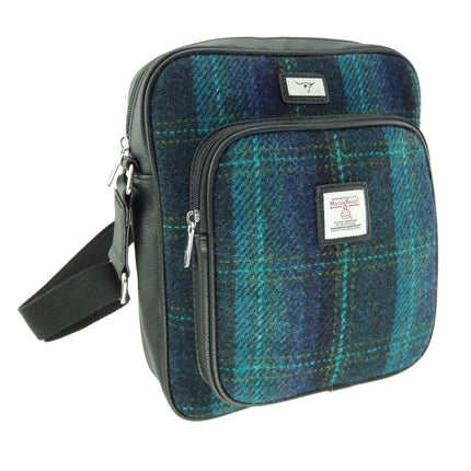 Scottish Tartan Harris Tweed Travel Bag - Blue with Turquoise Overcheck