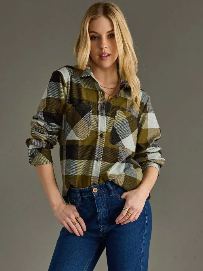 Autumns Plaid Button Up, olive/black-front