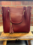 Women's Bucket Bag in Genuine Leather + Inner Bag | Dark Red front