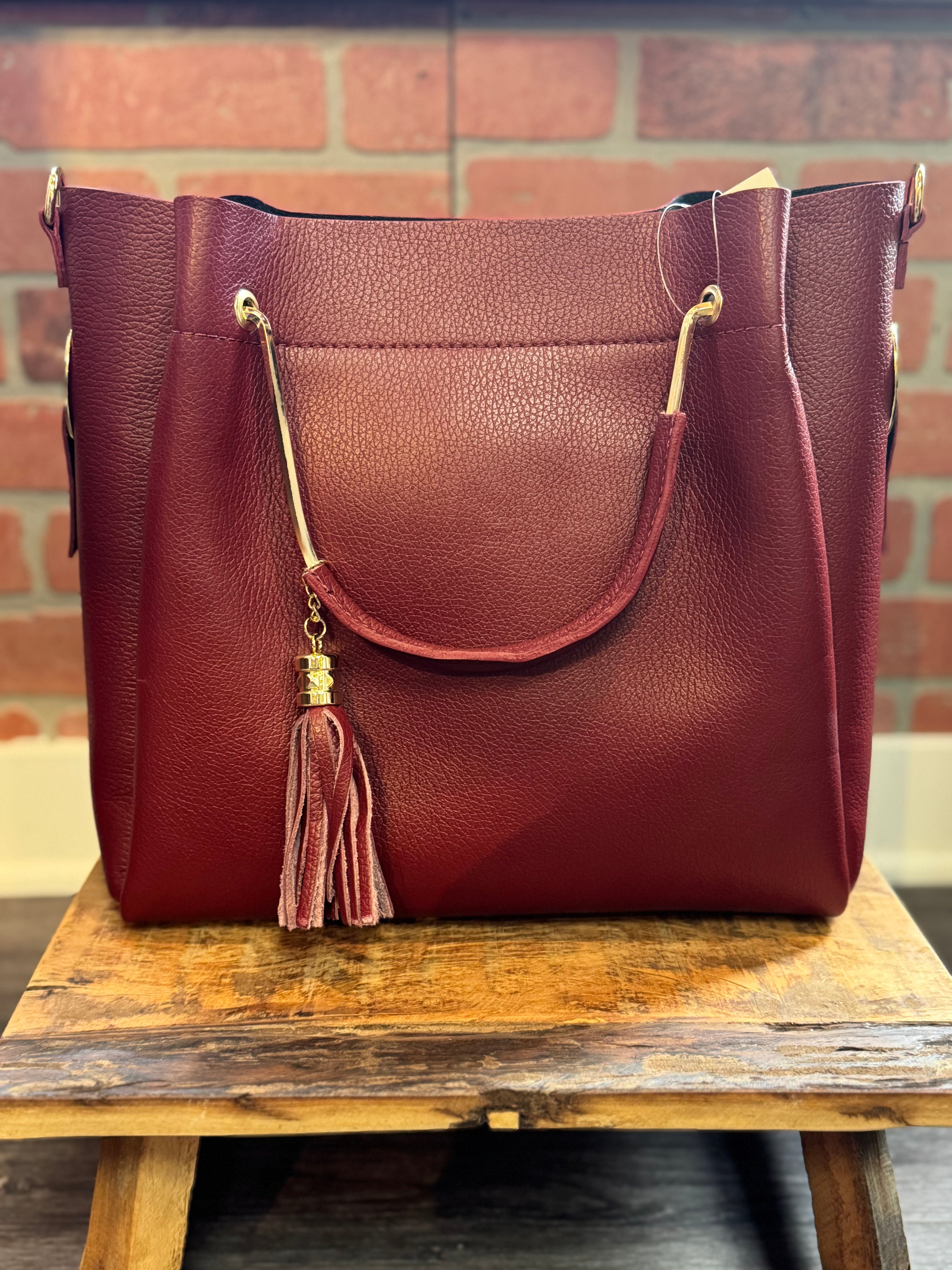 Women's Bucket Bag in Genuine Leather + Inner Bag | Dark Red front