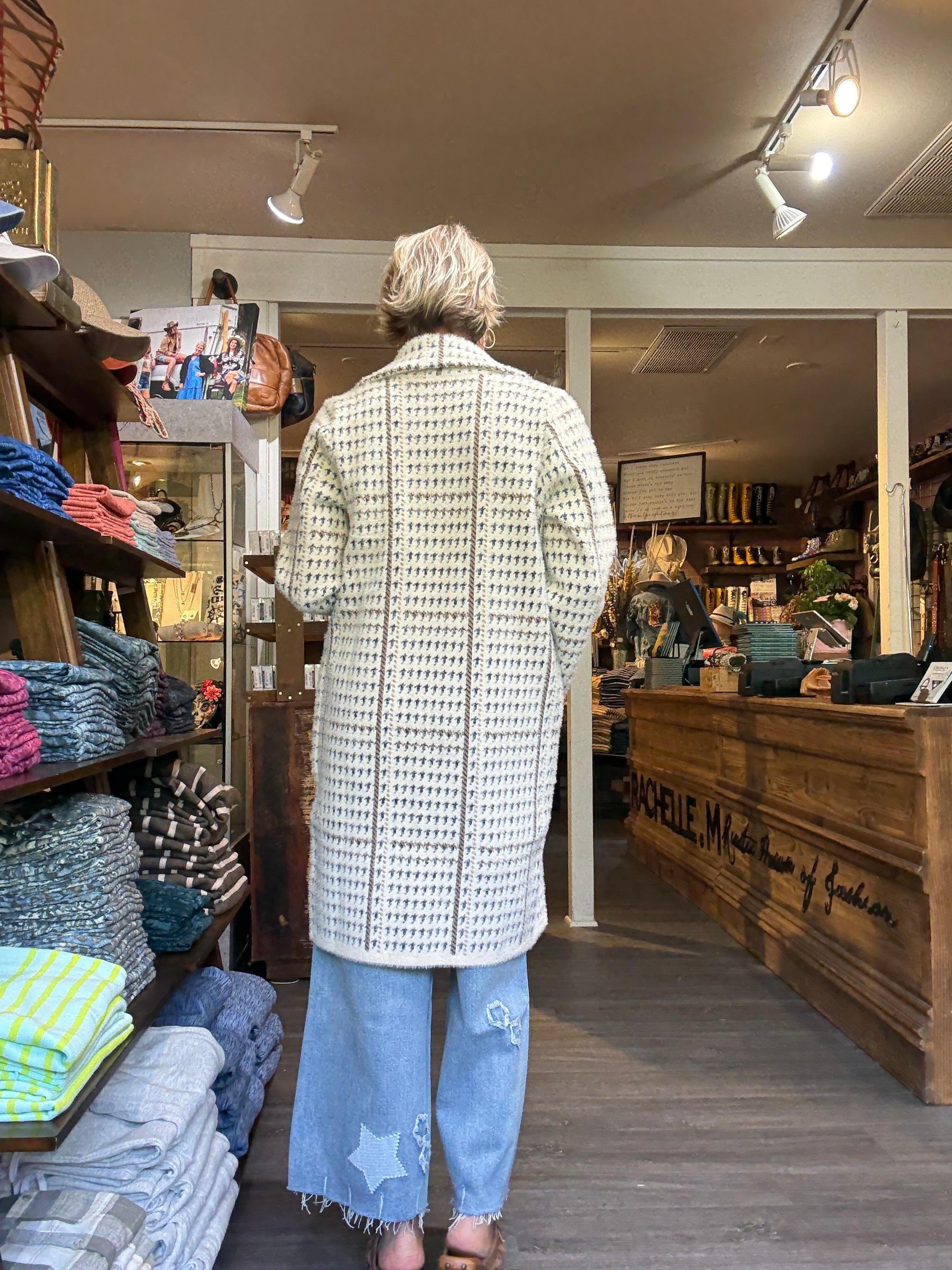 Marceau Houndstooth Coat, cream multi-back