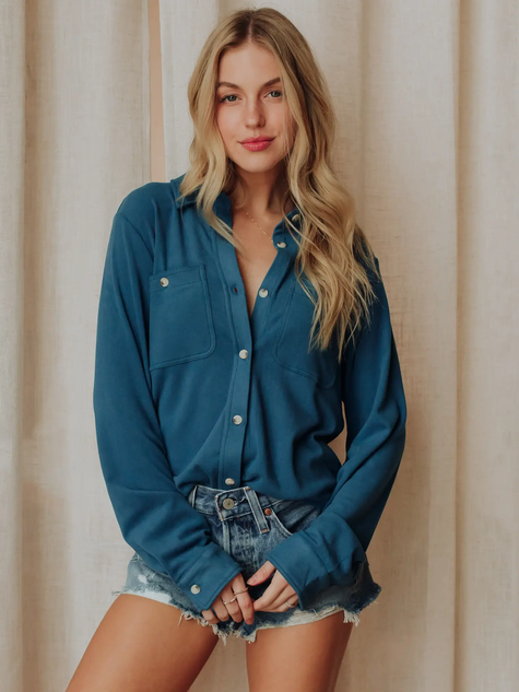 Super Soft Button Up Top bright blue