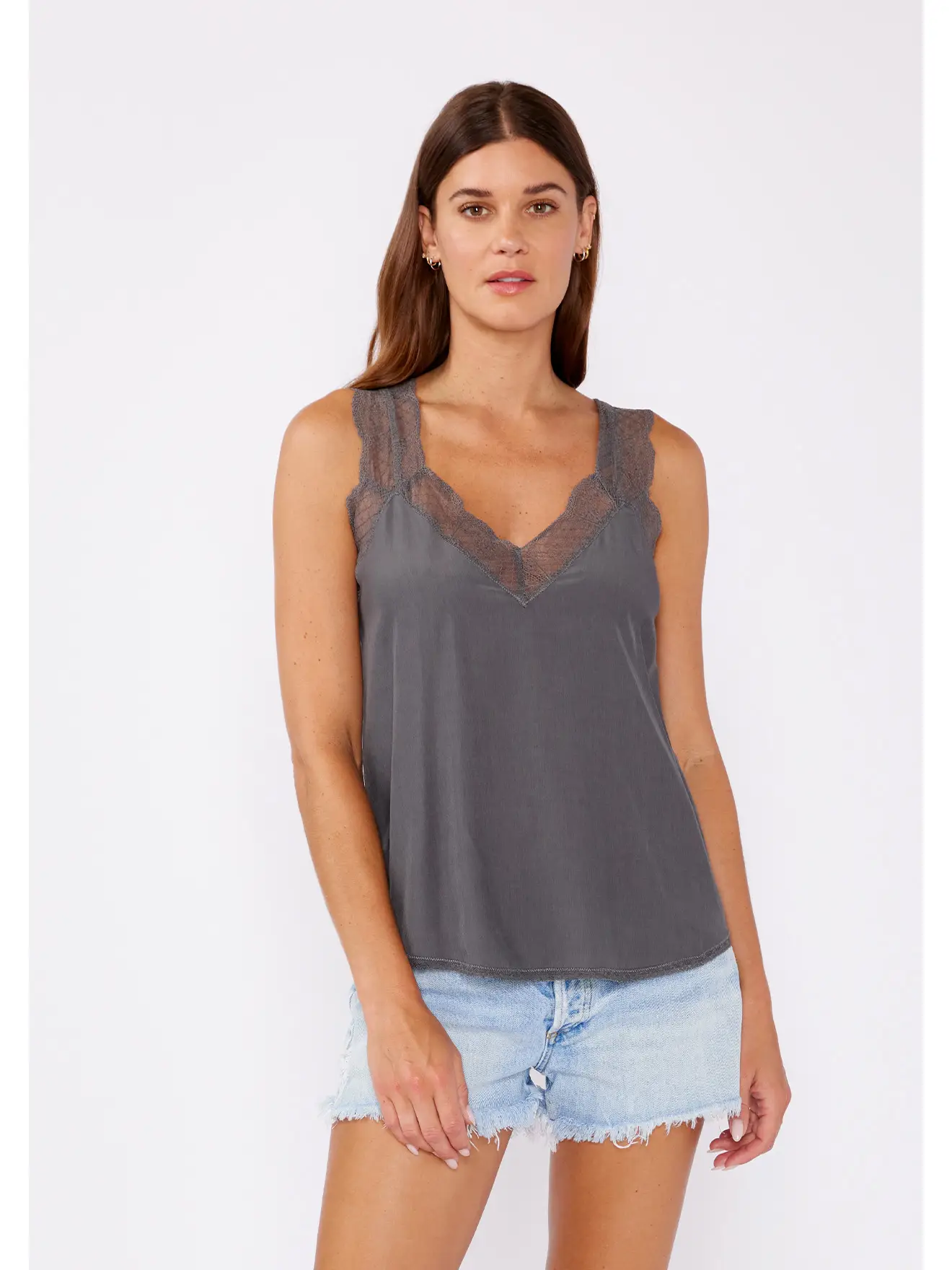 Scallop Lace Trim V-Neck Tank