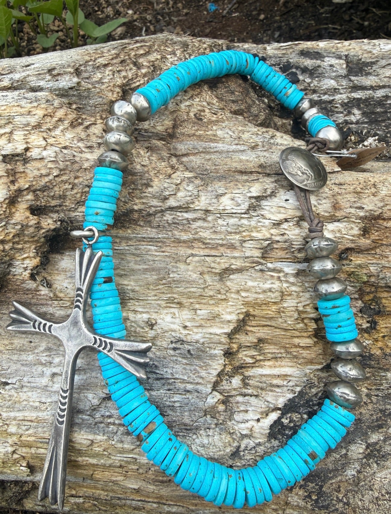 African bone beads Maki beads/Silver Cross