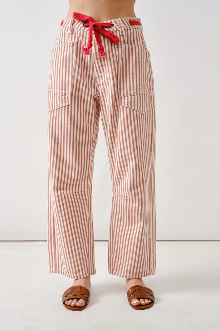 Barrel Denim Pants Stripe rust front