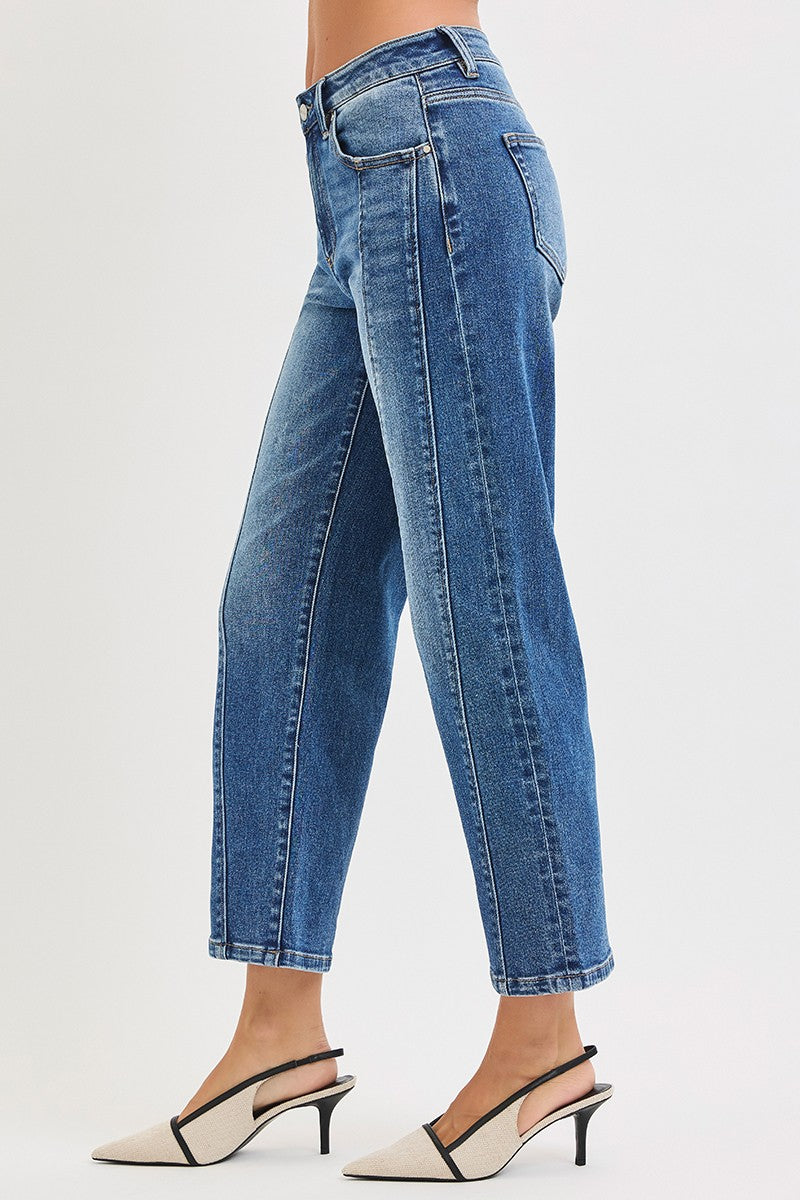 High Rise Crop Straight Jeans, dark-Side