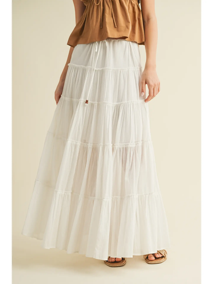 Robin Drawstring Detail Tiered Maxi Skirt front