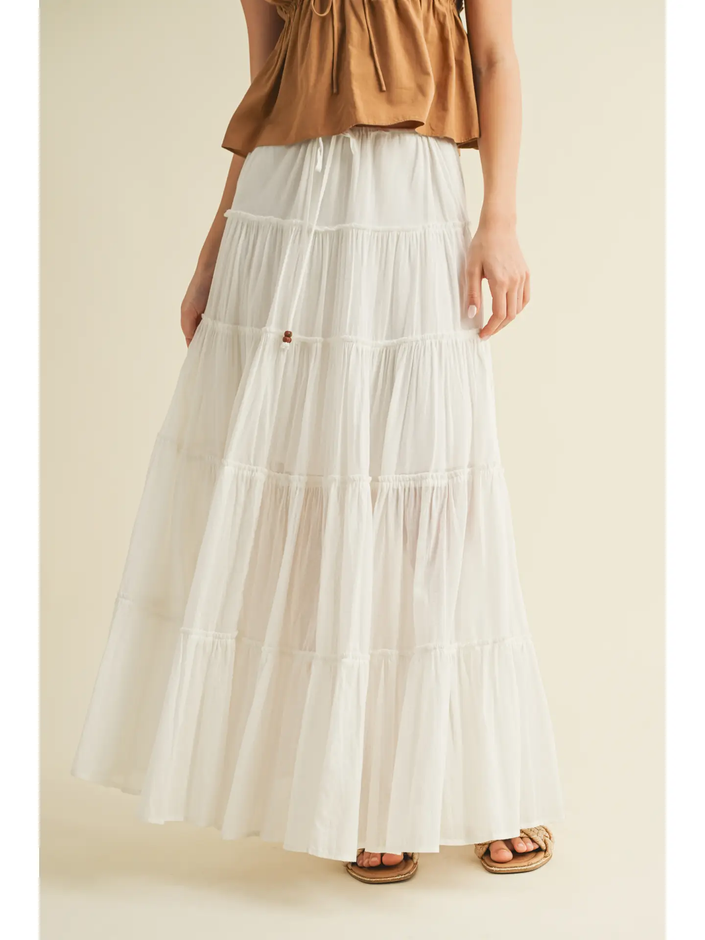 Robin Drawstring Detail Tiered Maxi Skirt front
