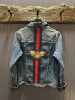 Denim W Red Blue Stripe Gold Bee